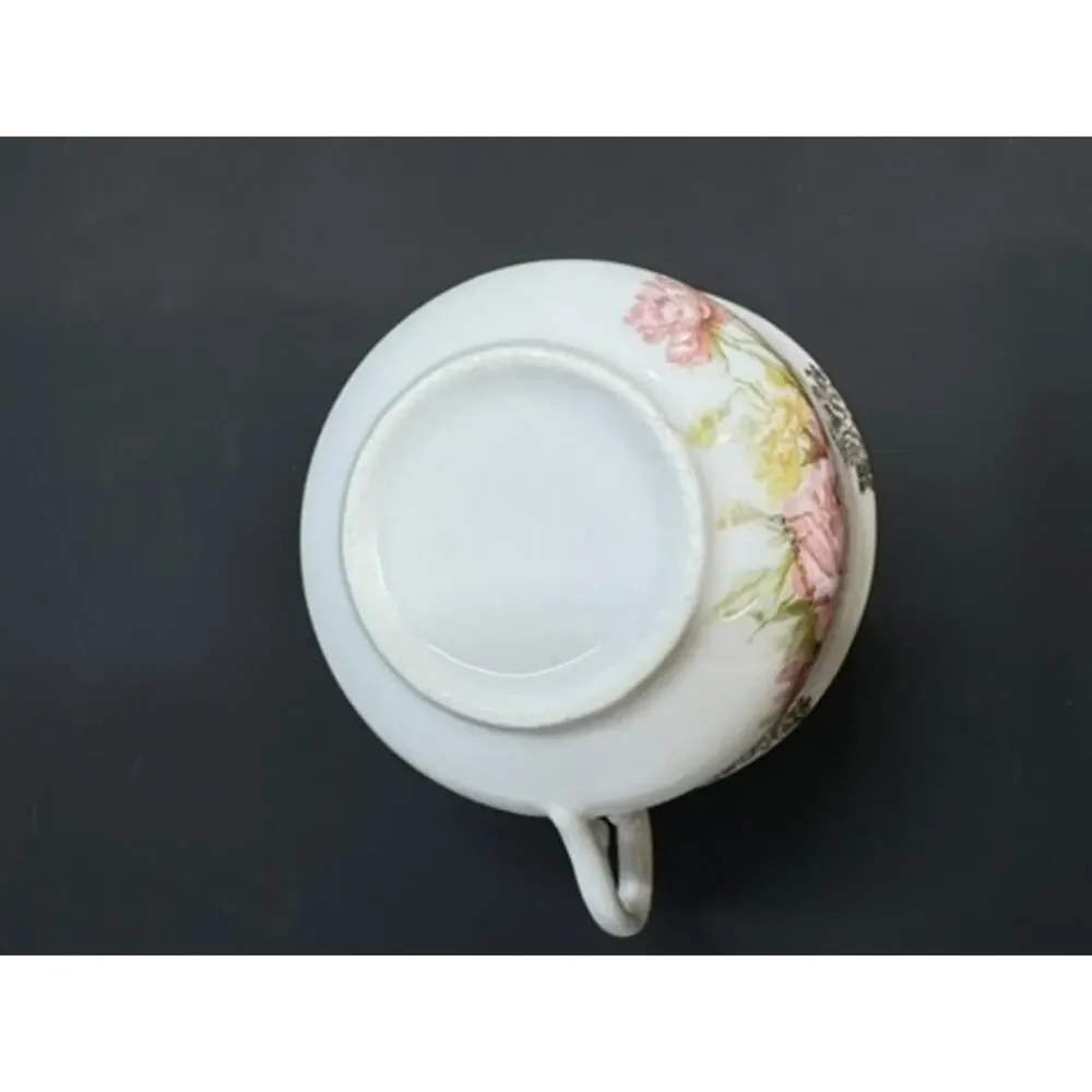 Tea Cup & Saucer Set,No Markings,Pink Peonies, Gold Clusters,No Chips Or Crazing